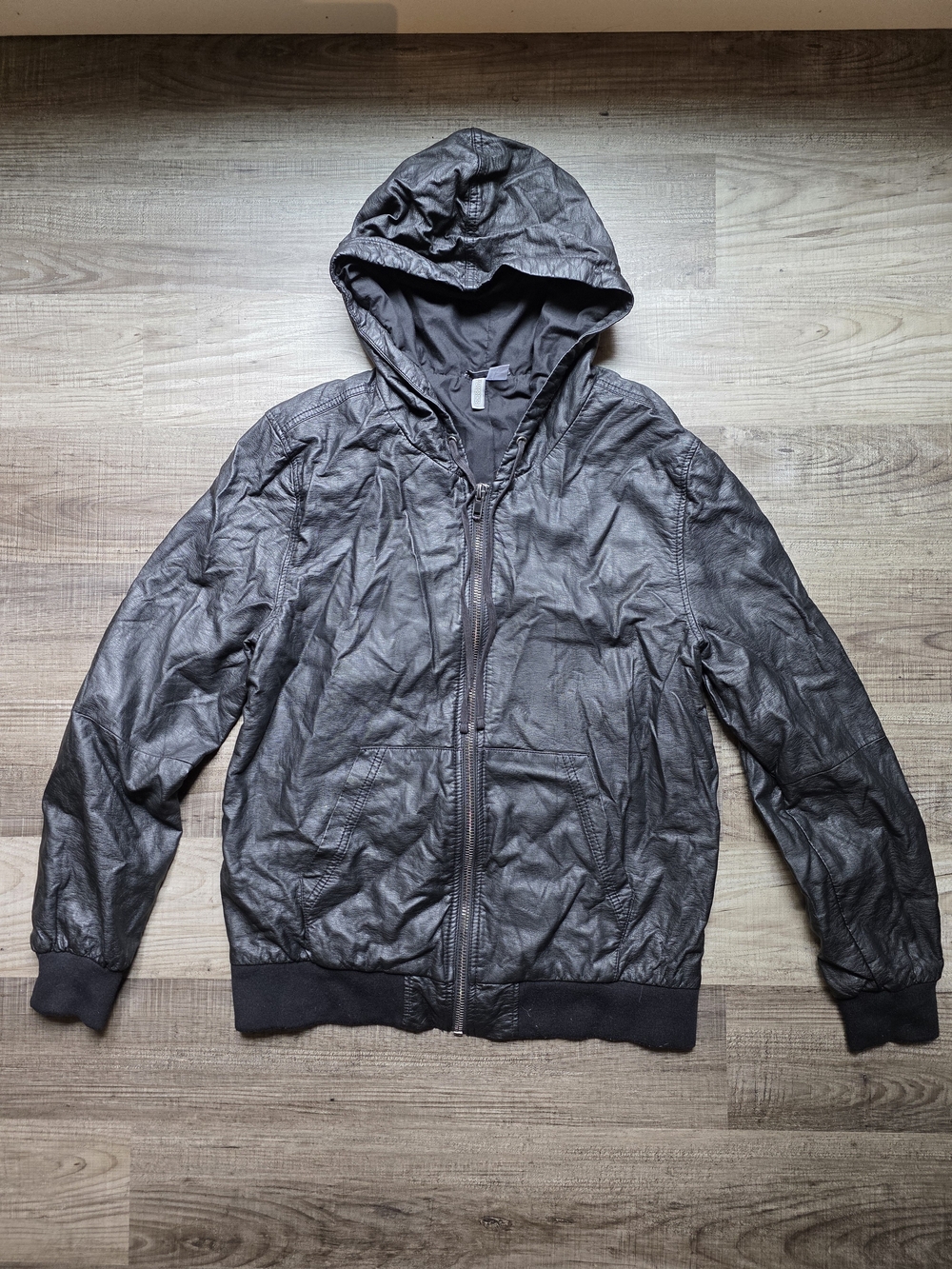Divided Men's Hooded Faux Leather Bomber Jacket